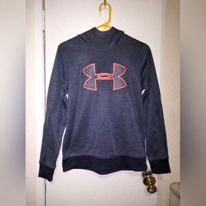Under Armour sizeM Gray Pullover Hoodie Logo Embroidered In Neon Orange on Front